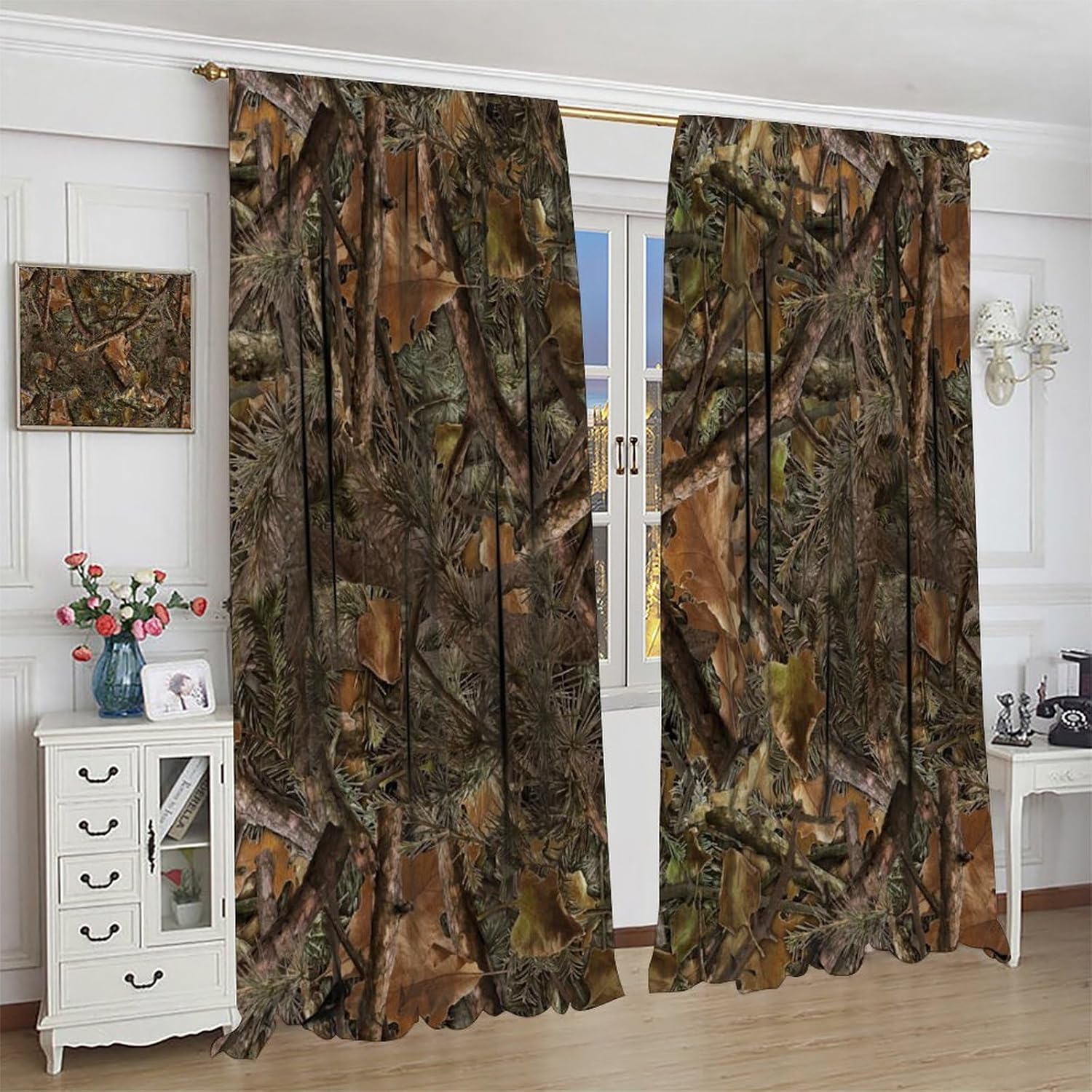 Hunting And Camping In Forest - Camouflage Forest Blackout Curtains for Boy