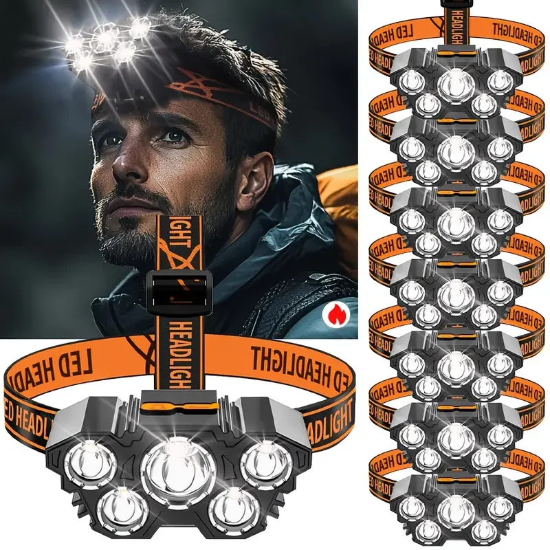 Outdoor Hunting And Fishing - Portable 5LED Outdoor Headlamp with Built-in