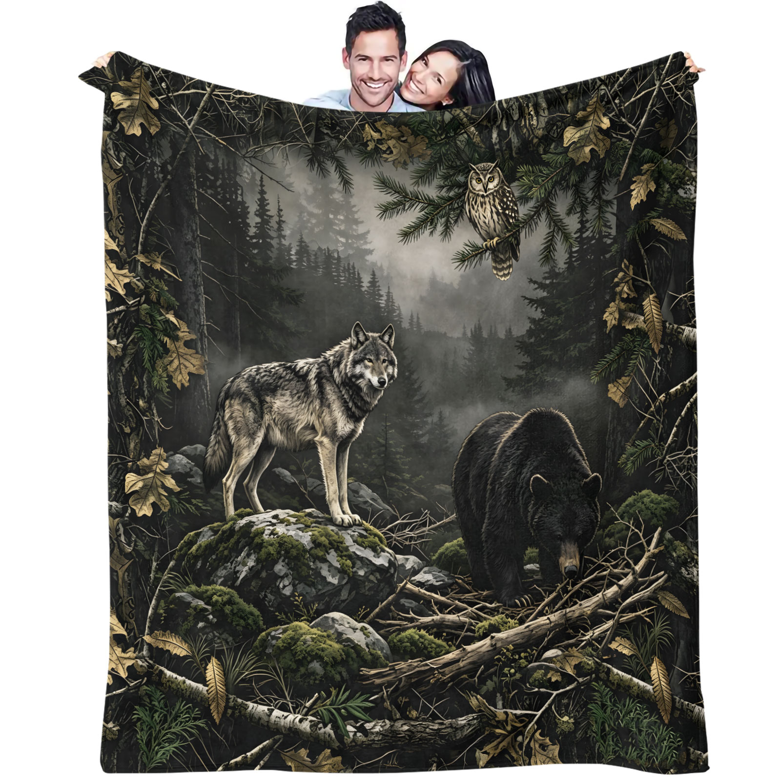 Forest Wolf Bear Owl Flannel B - đánh giá và giá Hunting And Camping In Forest