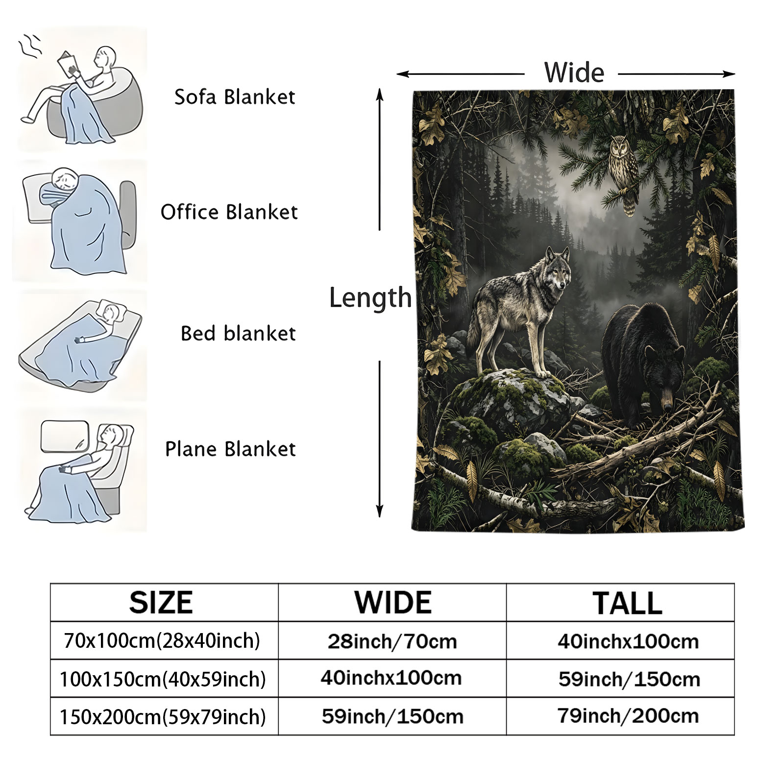 Forest Wolf Bear Owl Flannel B - đánh giá và giá Hunting And Camping In Forest