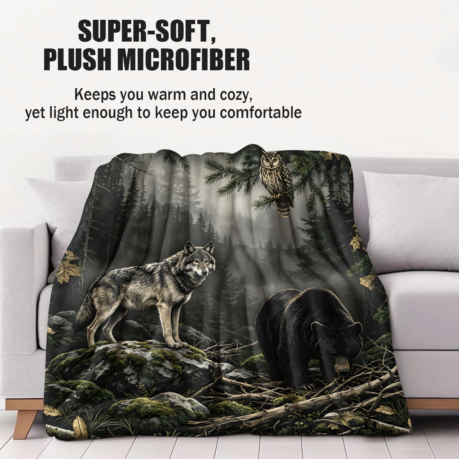Forest Wolf Bear Owl Flannel B - đánh giá và giá Hunting And Camping In Forest