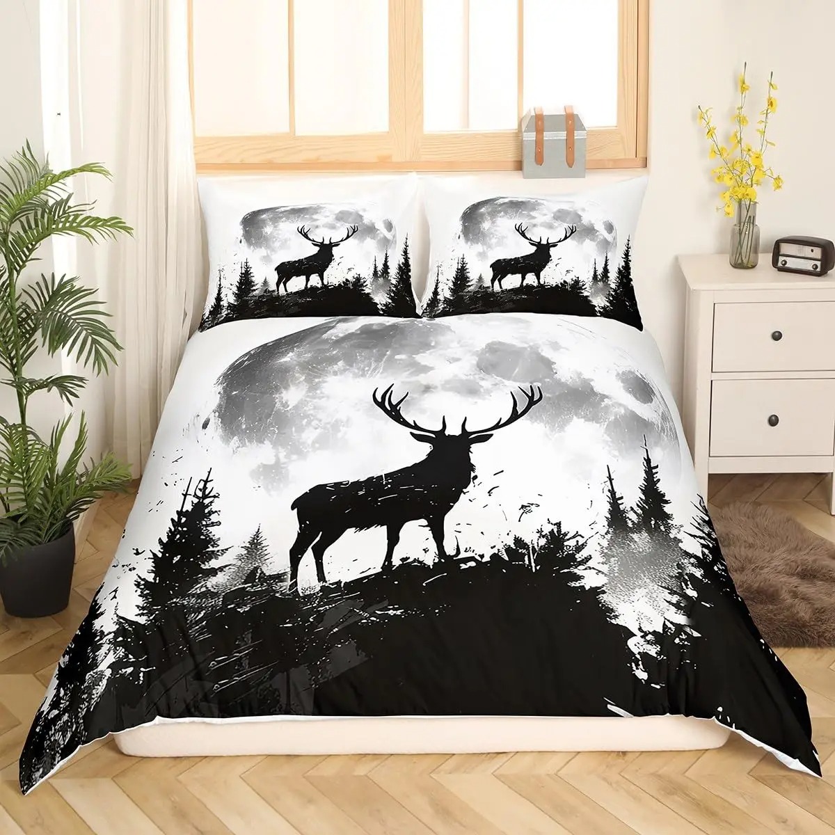 Deer Elk Duvet Cover King Quee - đánh giá và giá Hunting And Camping In Forest