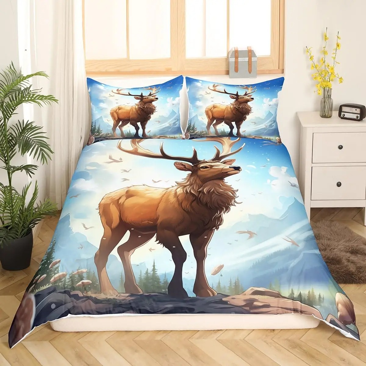 Deer Elk Duvet Cover King Quee - đánh giá và giá Hunting And Camping In Forest