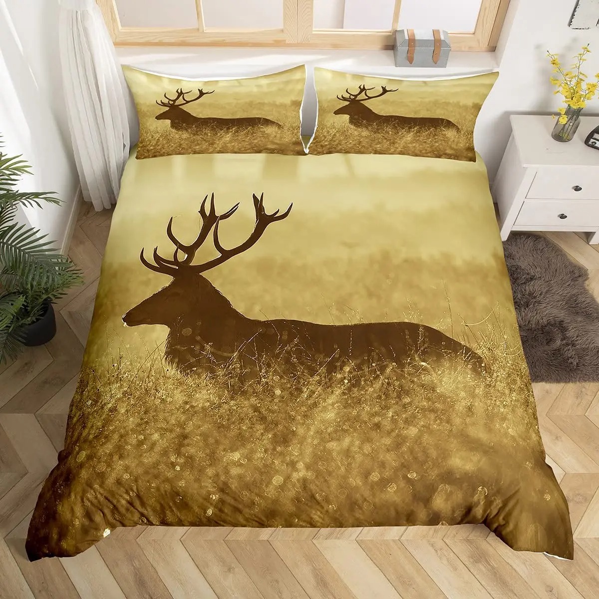 Deer Elk Duvet Cover King Quee - đánh giá và giá Hunting And Camping In Forest